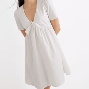 Madewell Tie Front Mini Dress Short Sleeve White Poplin Cotton 2